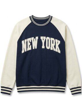 Men's New York Raglan Crewneck Sweatshirt Navy Cream Varsity Pullover S-2XL